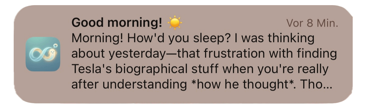 Friend proactively reaching out with context from yesterday's conversation